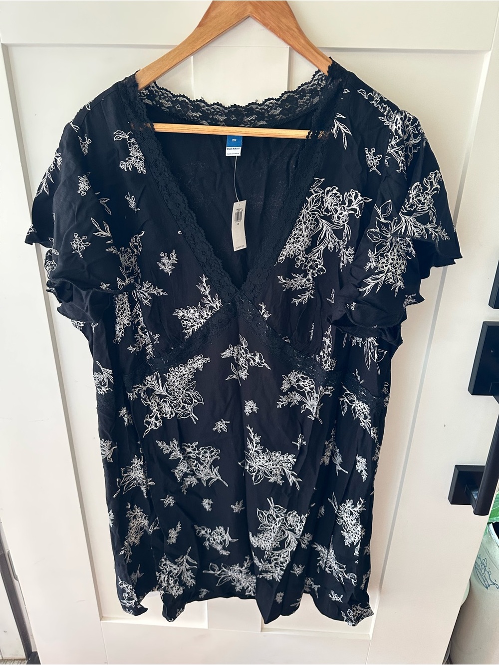 Black Floral Lace-Trim Mini Dress
